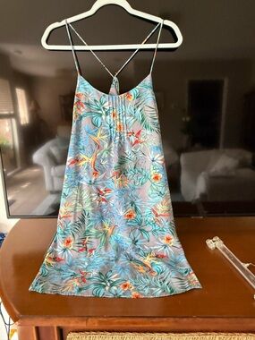 Tropical Floral Satin Chemise Slip - Blue/Green